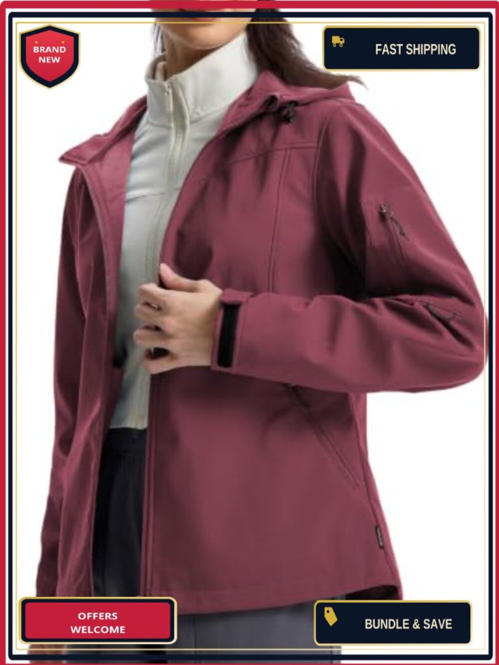 Women's Softshell Jacket Fleece Lined Water Resistant Hooded Jacket